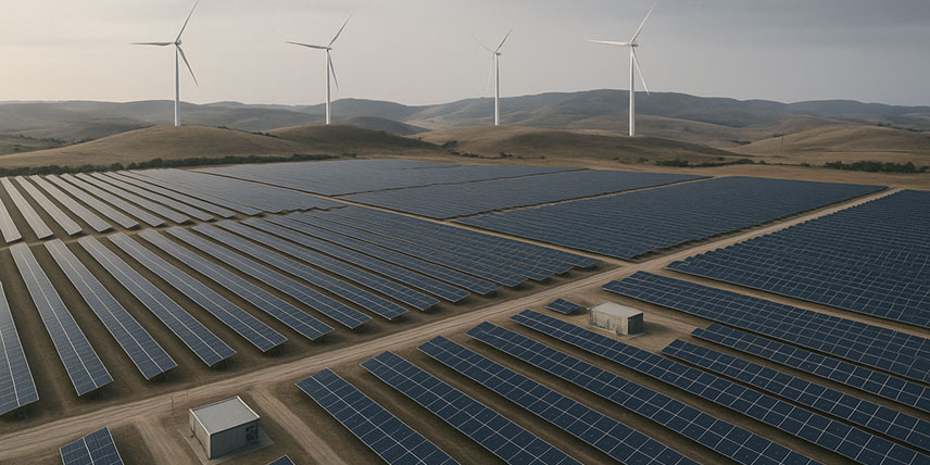 Energías renovables: planta fotovoltaica y parque eólico integrados con viales y plataformas de mantenimiento